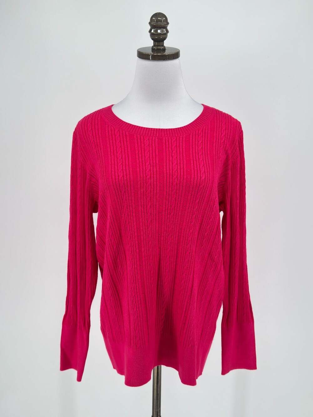 Talbots Hot Pink Ribbed Crew Neck Long Sleeve Pullover Sweater Sz 1X NEW